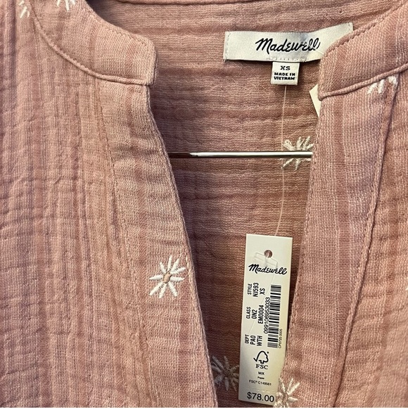 NWT Madewell Embroidered Lakeline Popover Shirt in Warm Thistle Size X-Small - Picture 6 of 9
